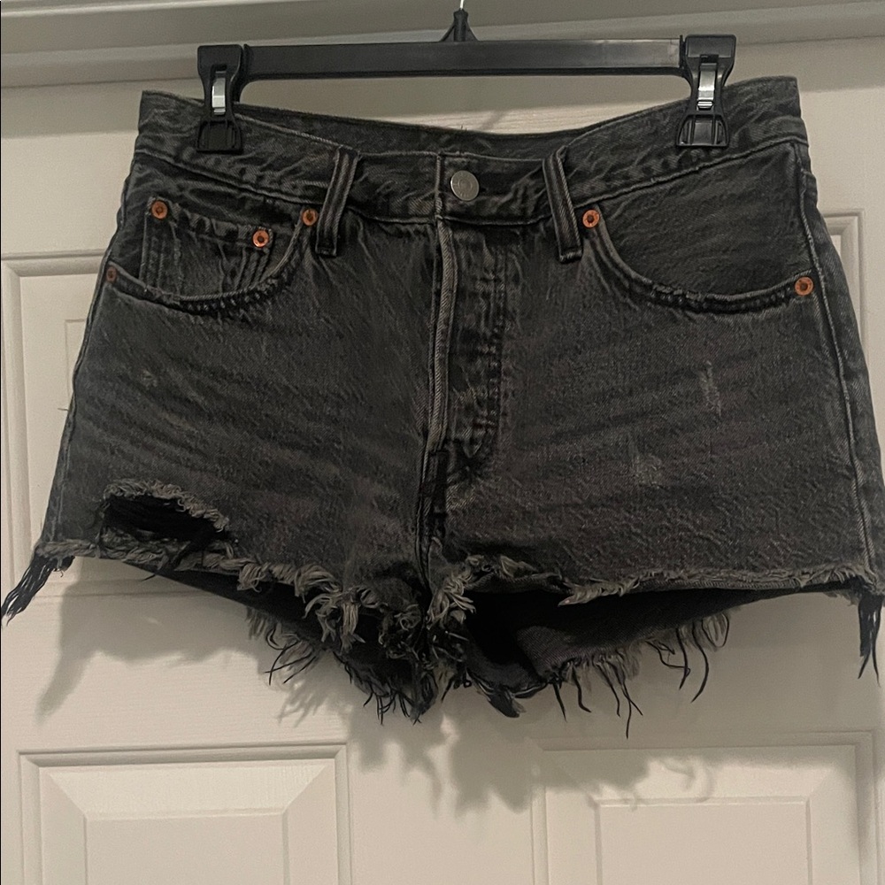 Levi's Charcoal Frayed Denim Shorts